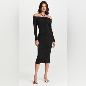 A.L.C. Avery Black Long Sleeve Ruched Off the Shoulder Midi Dress Size XS New